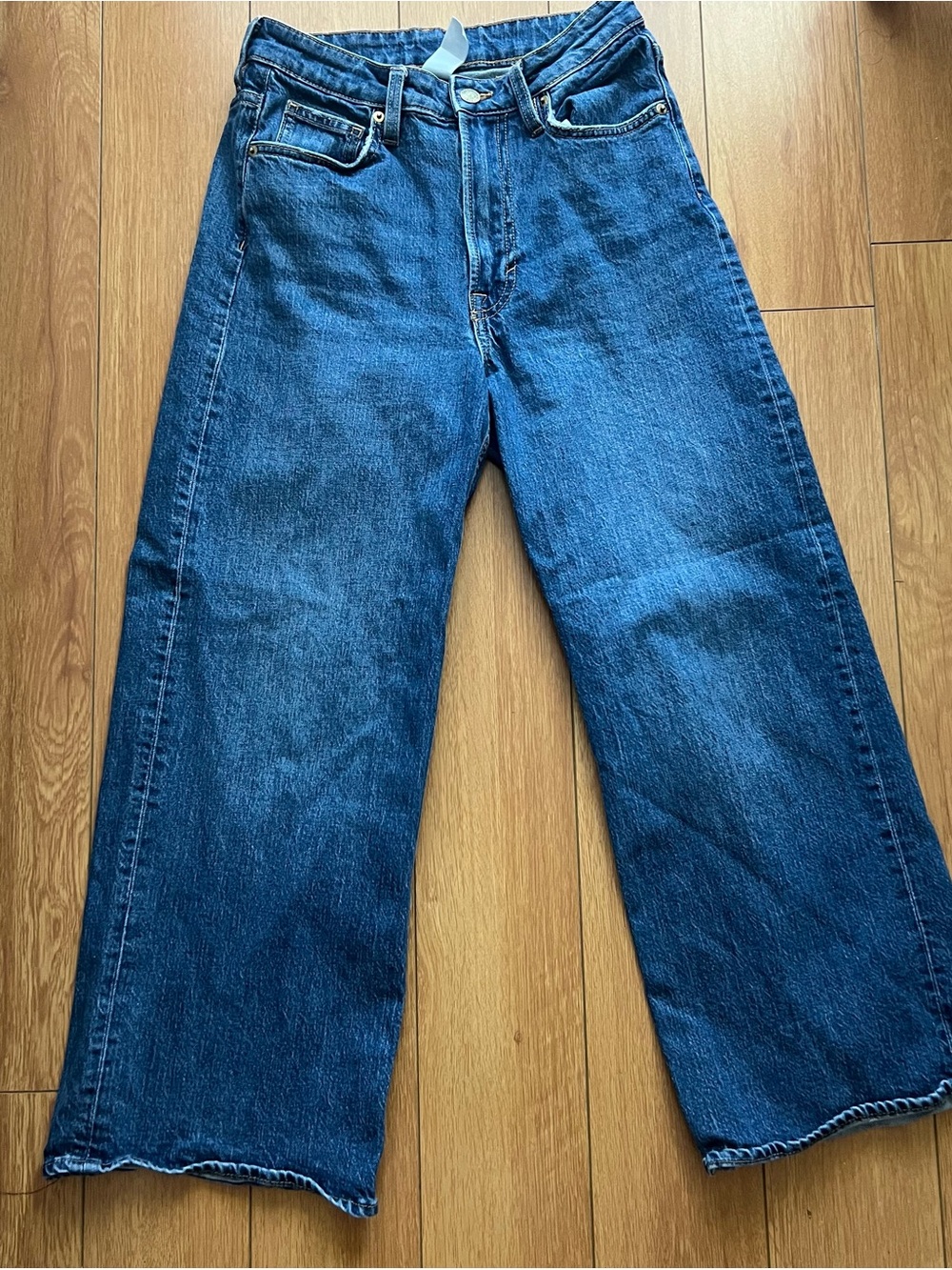 H&M Women's Cropped Wide-Leg Jeans in Dark Blue Denim